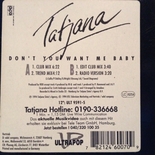 Tatjana - Dont You Want Me Baby